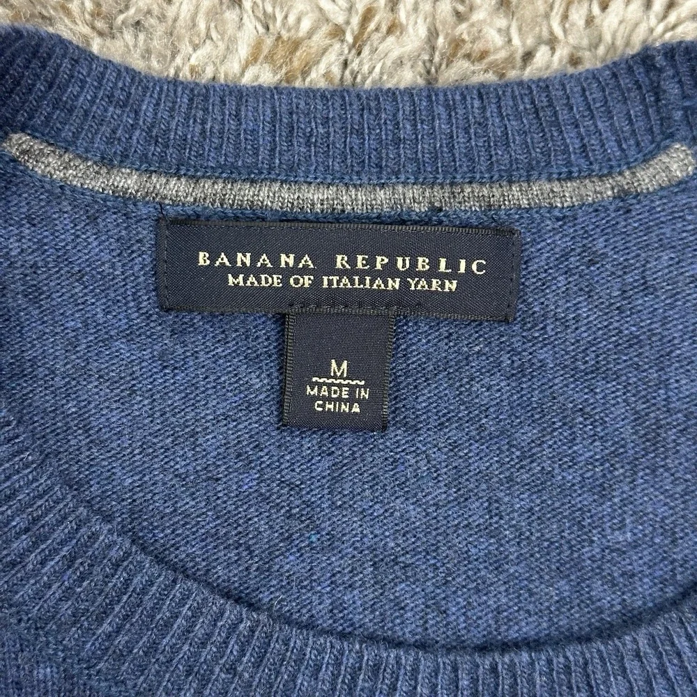 Banana Republic Men's Crewneck Sweater Med Italian Yarn Wool Cashmere Blend Blue